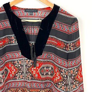 Sanctuary Red & Black Boho Aztec Long Sleeve Print Top Women's - Size S